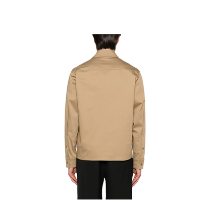 Beige Cotton Blend Gabardine Shirt Jacket - Image 4