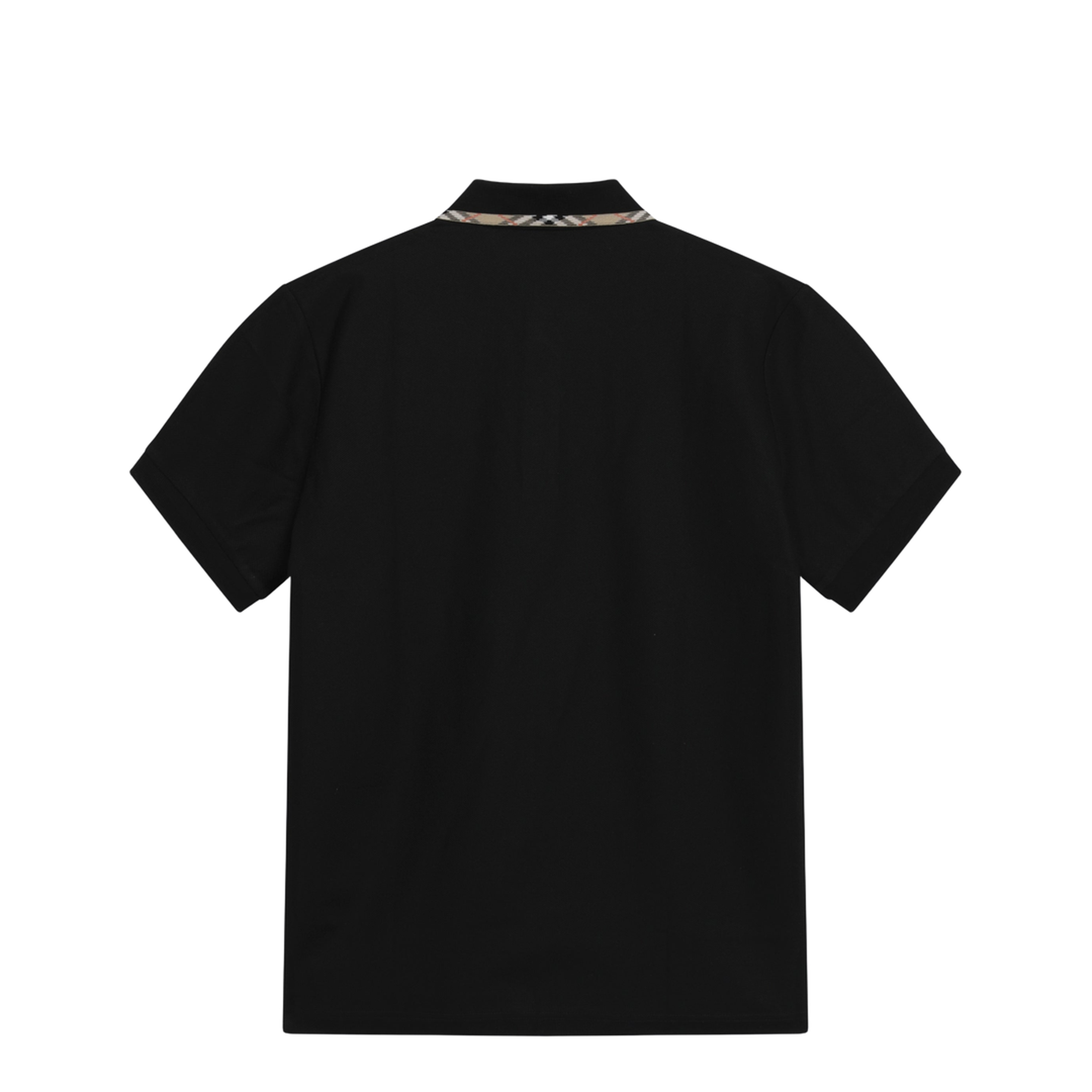 Black Cotton Polo with Check Detail - Image 2