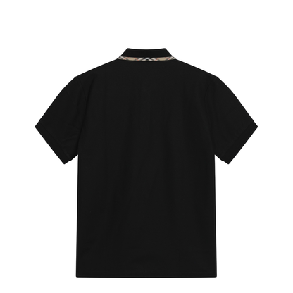 Black Cotton Polo with Check Detail - Image 2