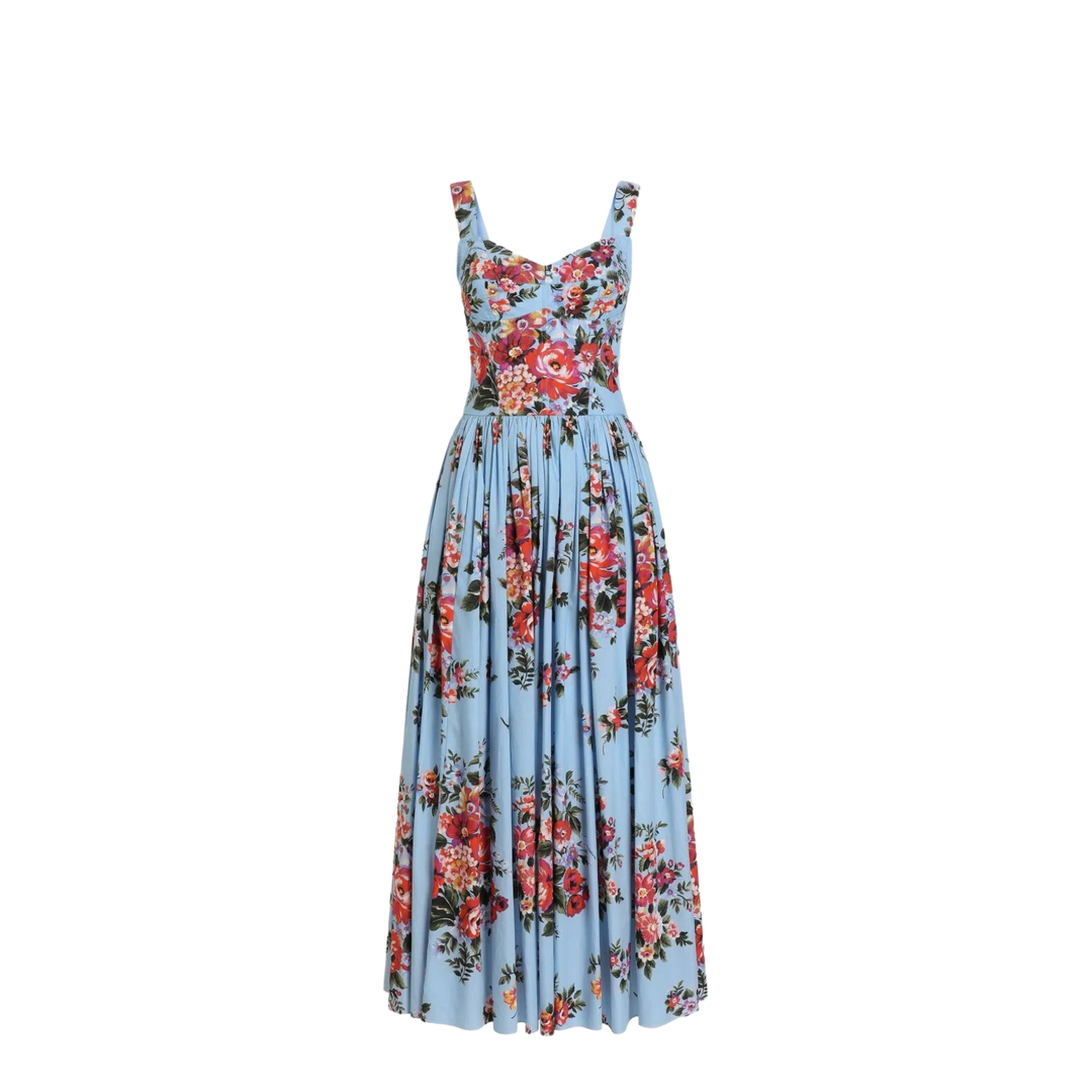 Flower Bouquet-Print Cotton Long Dress - Image 1