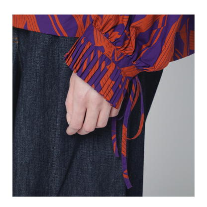 Loose Shirt with Ruffle Details and Crushed Stripe Print - Image 2