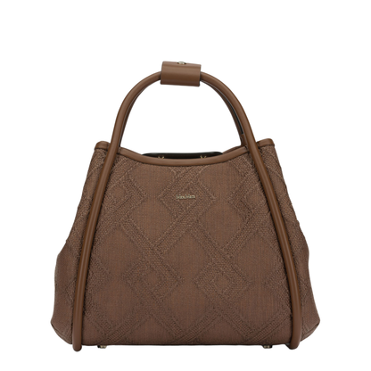 Marine Medium Raffia-Effect Handbag - Brown - Image 1