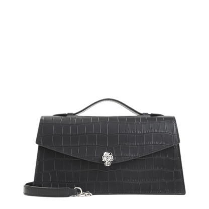 Skull Top Handle Calf Leather Shoulder Bag - Black - Image 3