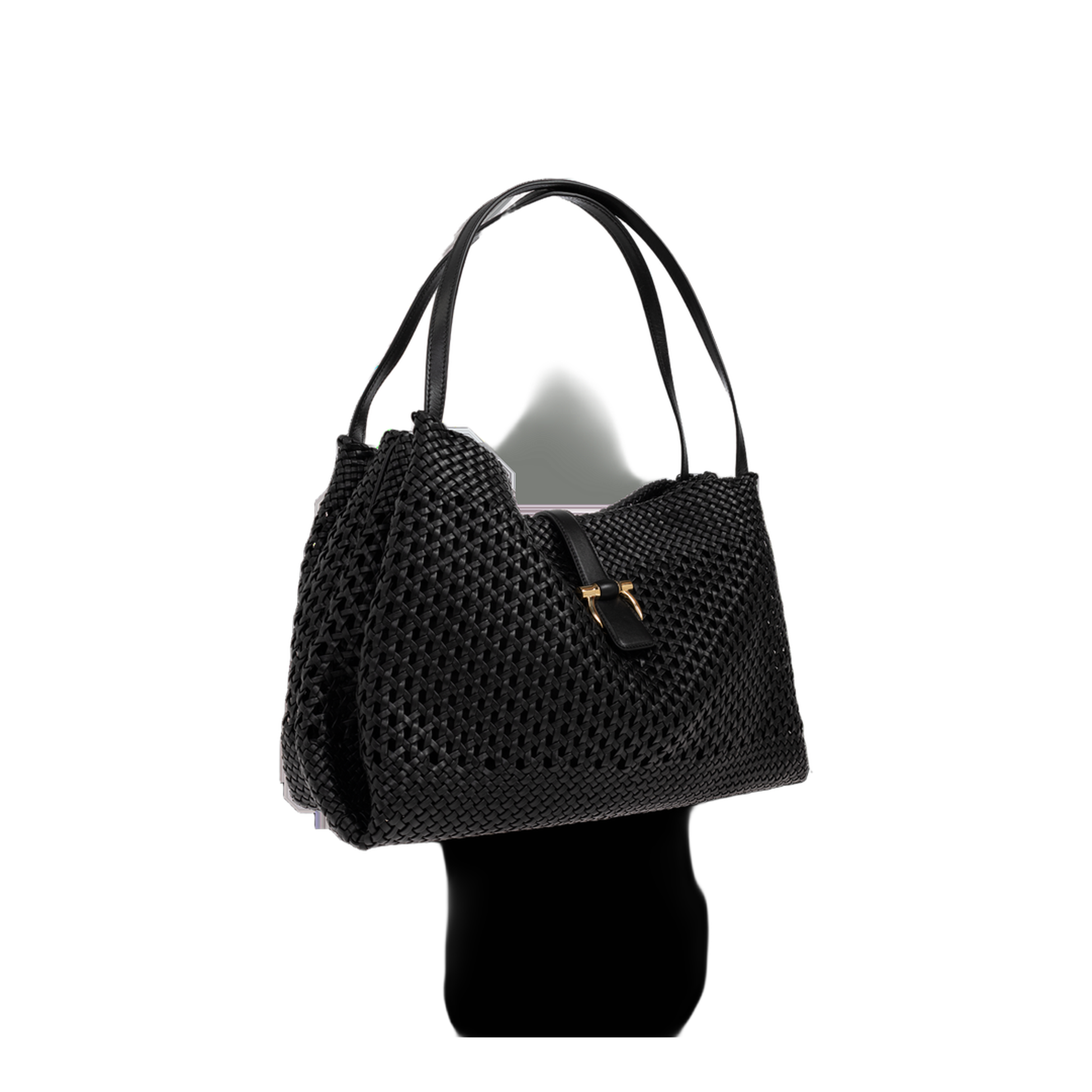 Mia Large Woven Leather Tote - Nero - Image 4