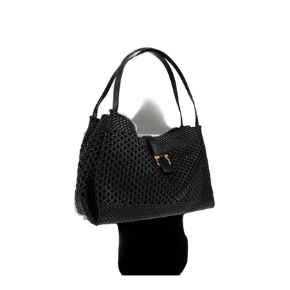 Mia Large Woven Leather Tote - Nero - Image 4