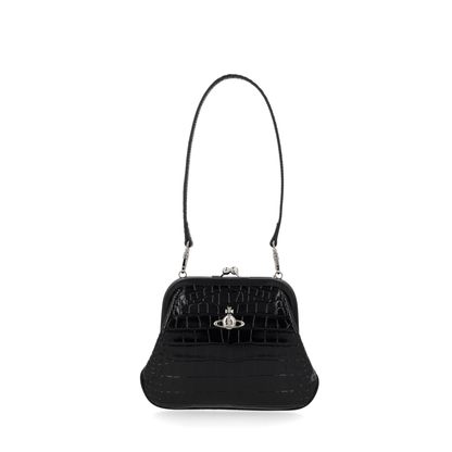 Medium Croc-Embossed Calfskin Shoulder Bag - Black - Image 1