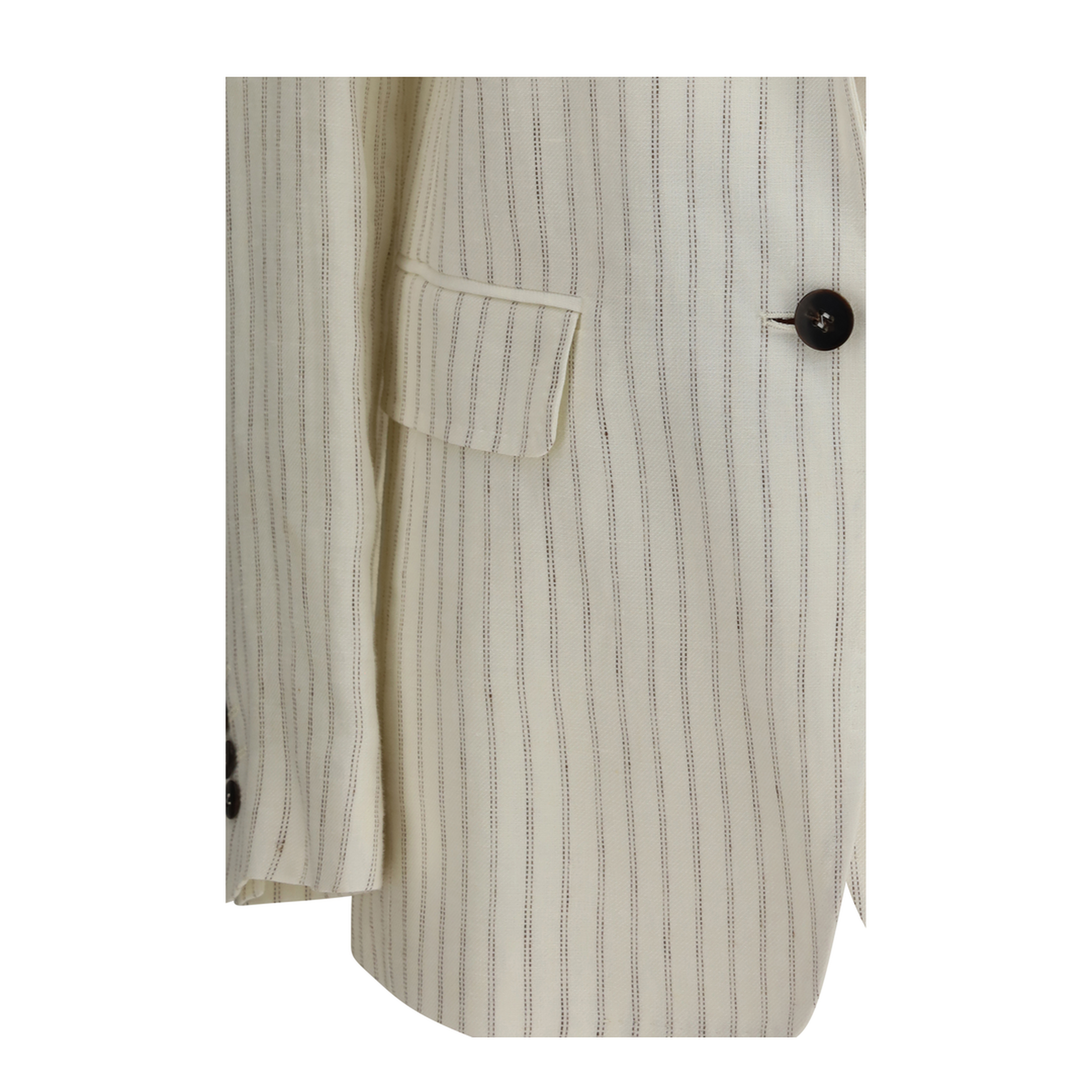 Single-Breasted Pinstriped Linen Blazer - Image 3