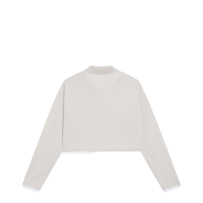 Talc-Colored Cropped Polo In Piqué And Jersey - Image 2