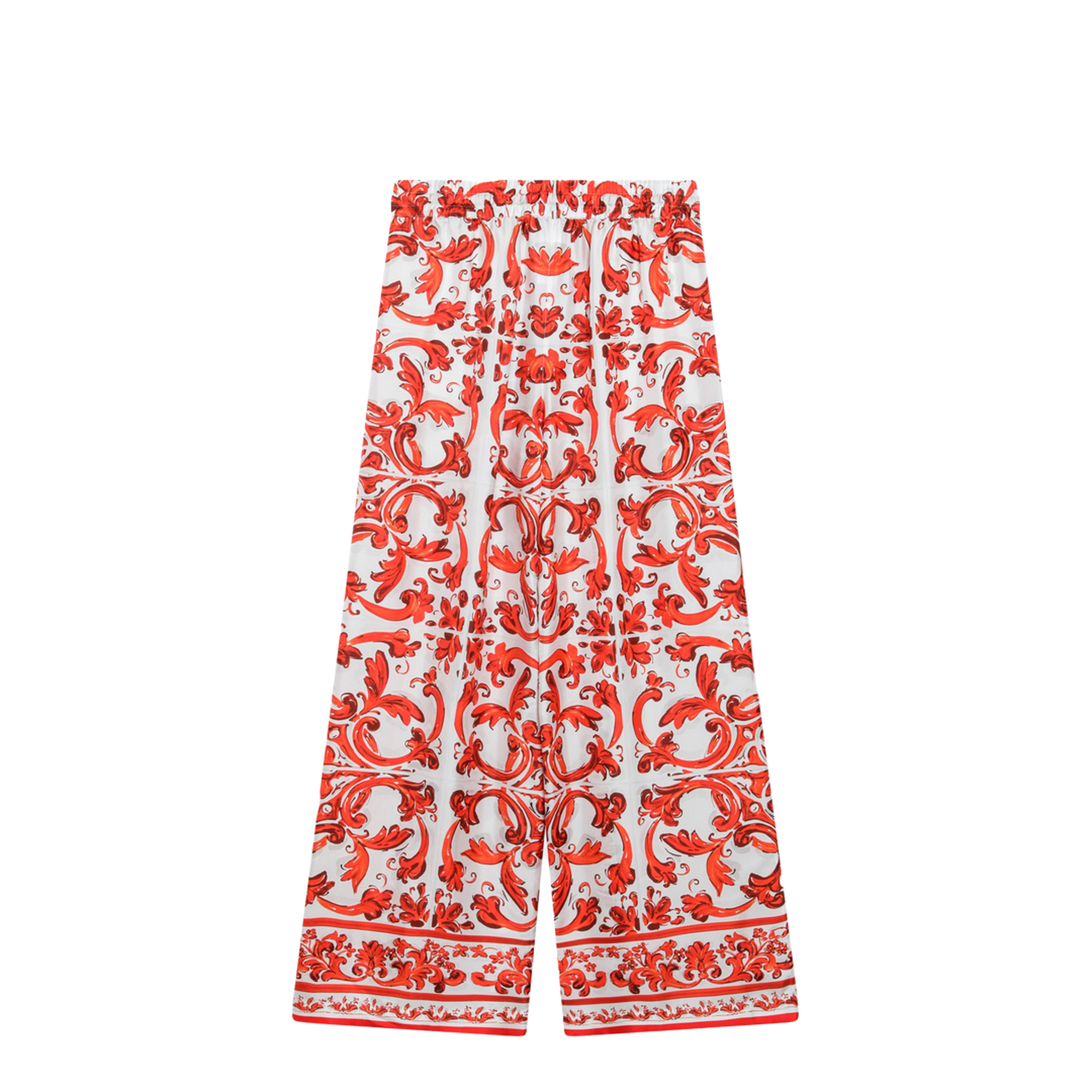 Wide-leg Maiolica-Print Silk Pants in Orange - Image 2