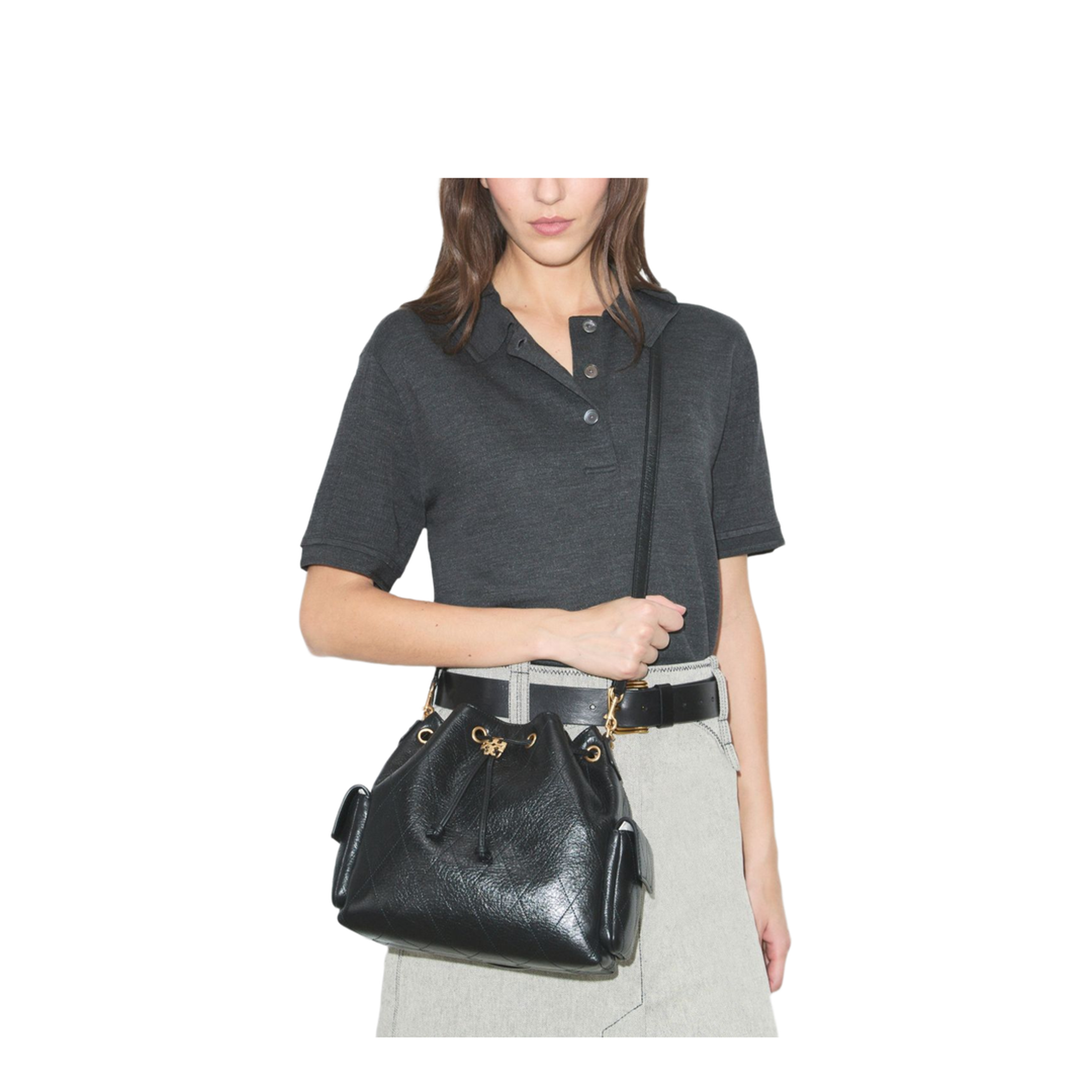 Charlie Medium Pebbled Leather Shoulder Bag - Black - Image 4