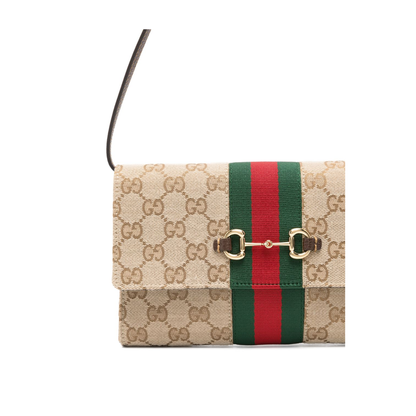 Horsebit Web GG Canvas Wallet - Sand and Dark Brown - Image 4