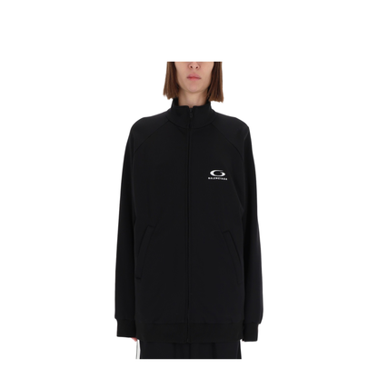 Black Cotton Zip-Up Tracksuit Jacket - Image 1