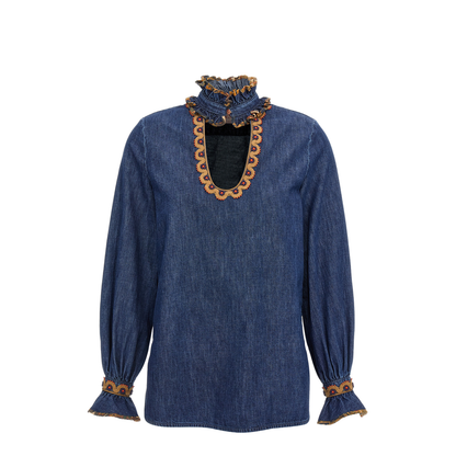 Chambray Denim Embroidered Top - Image 3