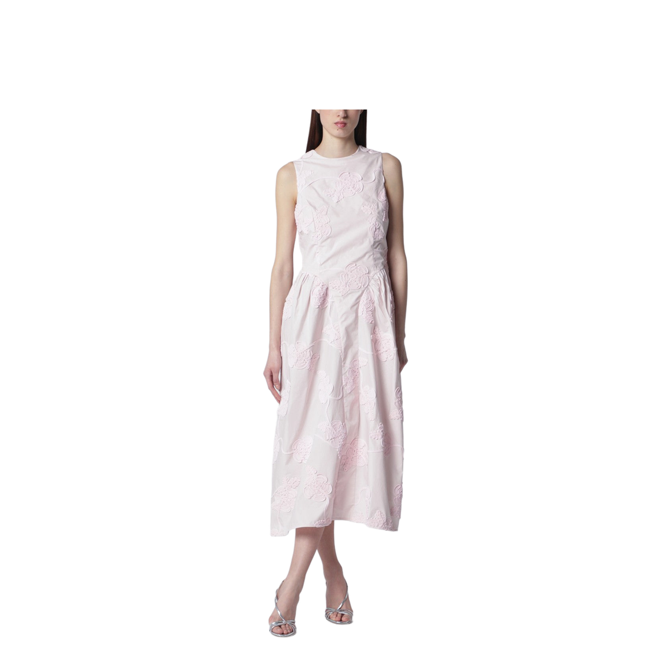 Orchid Pink Midi Dress with Floral Embroidery - Image 1