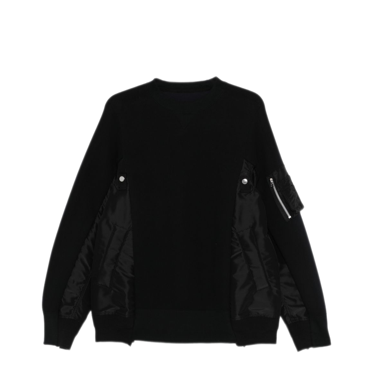 Black Side Pockets Crew Neck Sweater - Image 1