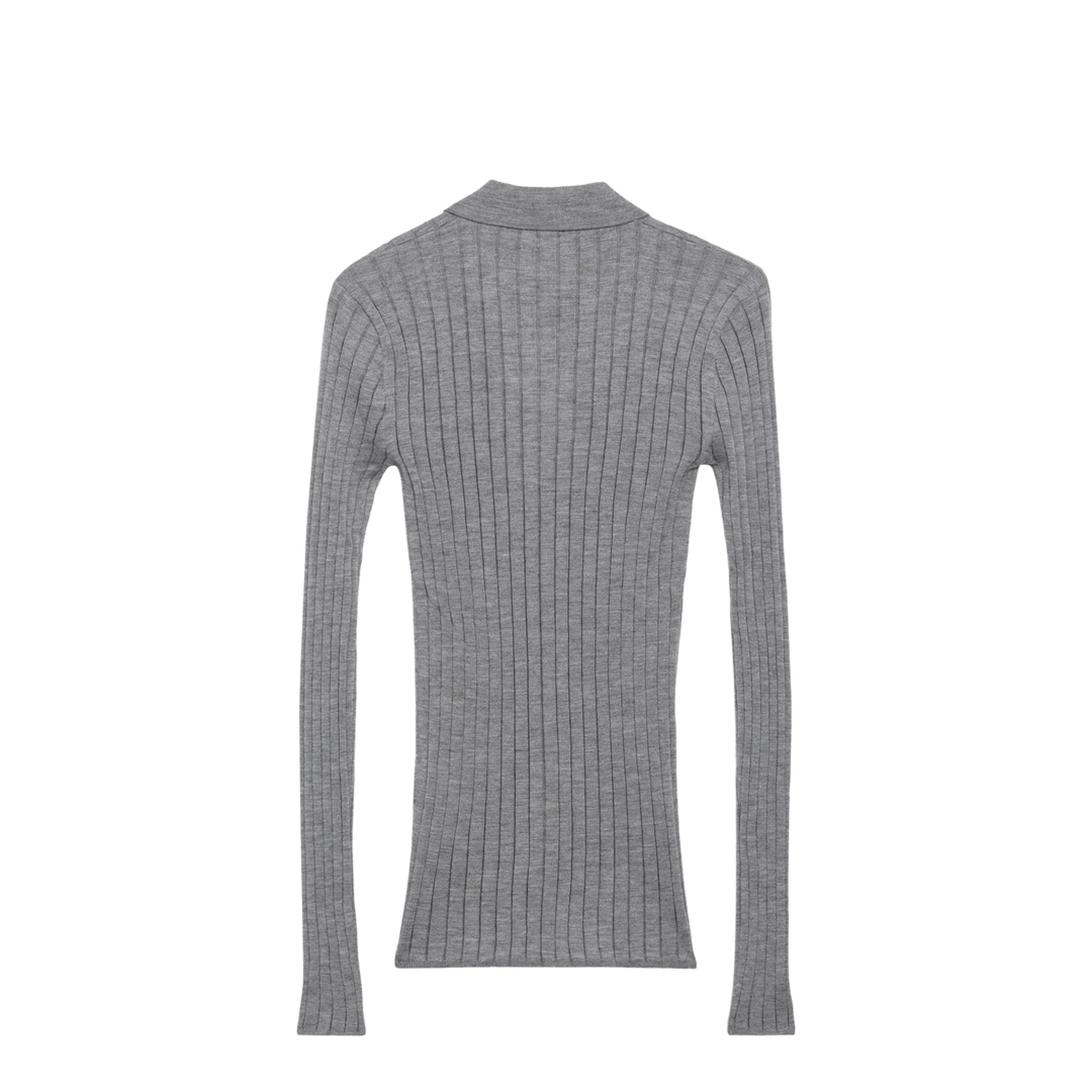 Slim Ribbed Shirt in Grey Mélange Cashmere and Silk - Image 2