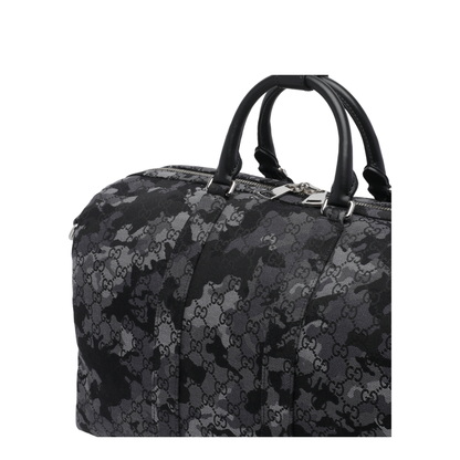 GG Canvas Large Canvas Duffle Bag - Black/Grey camouflage - Image 4