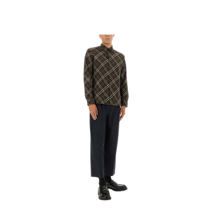 Cotton Shirt With Check Motif In Brown - Image 2