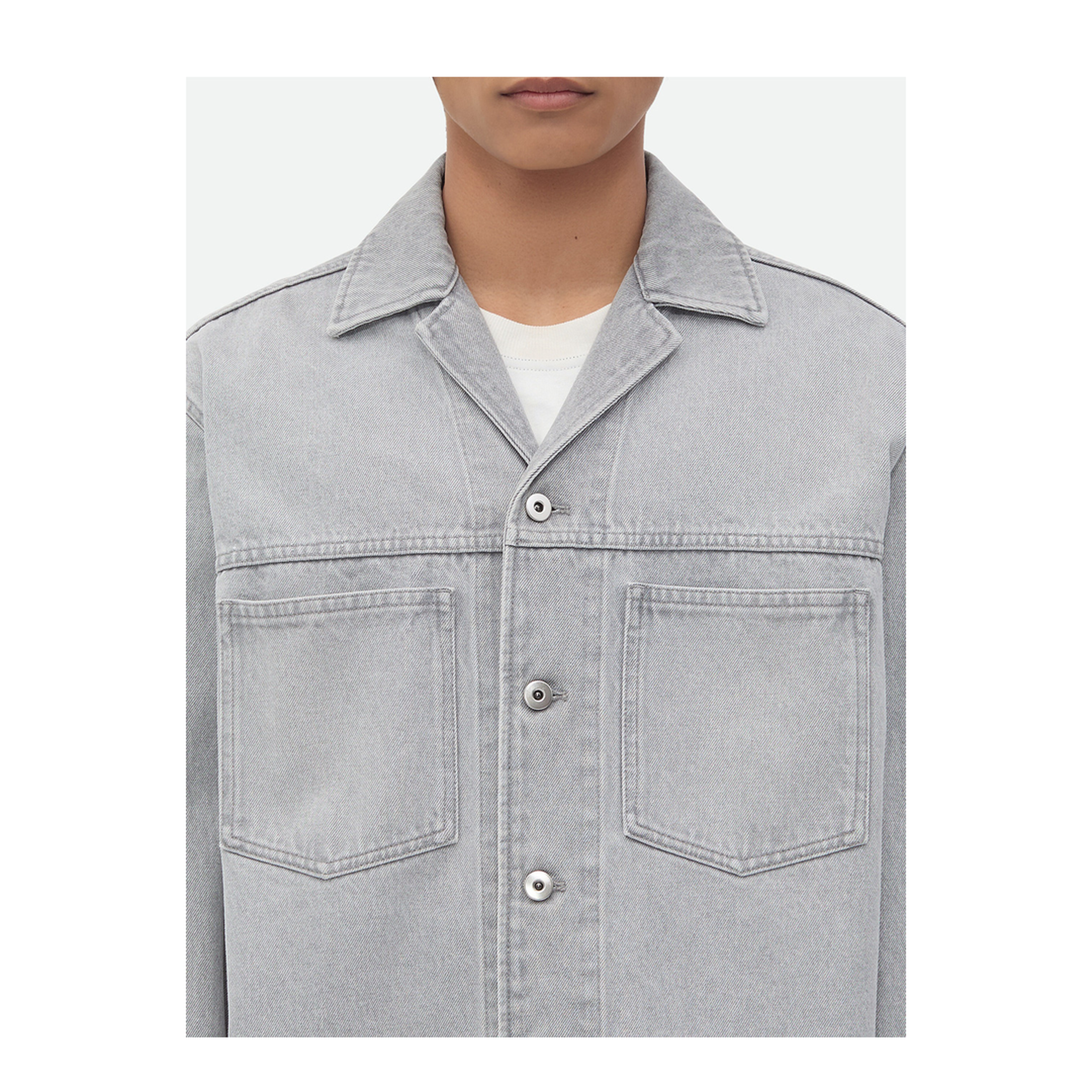 Light Grey Washed Denim Shirt - Image 4
