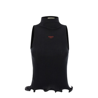 High Neck Fitted Sleeveless Top with Ruffles - Image 1