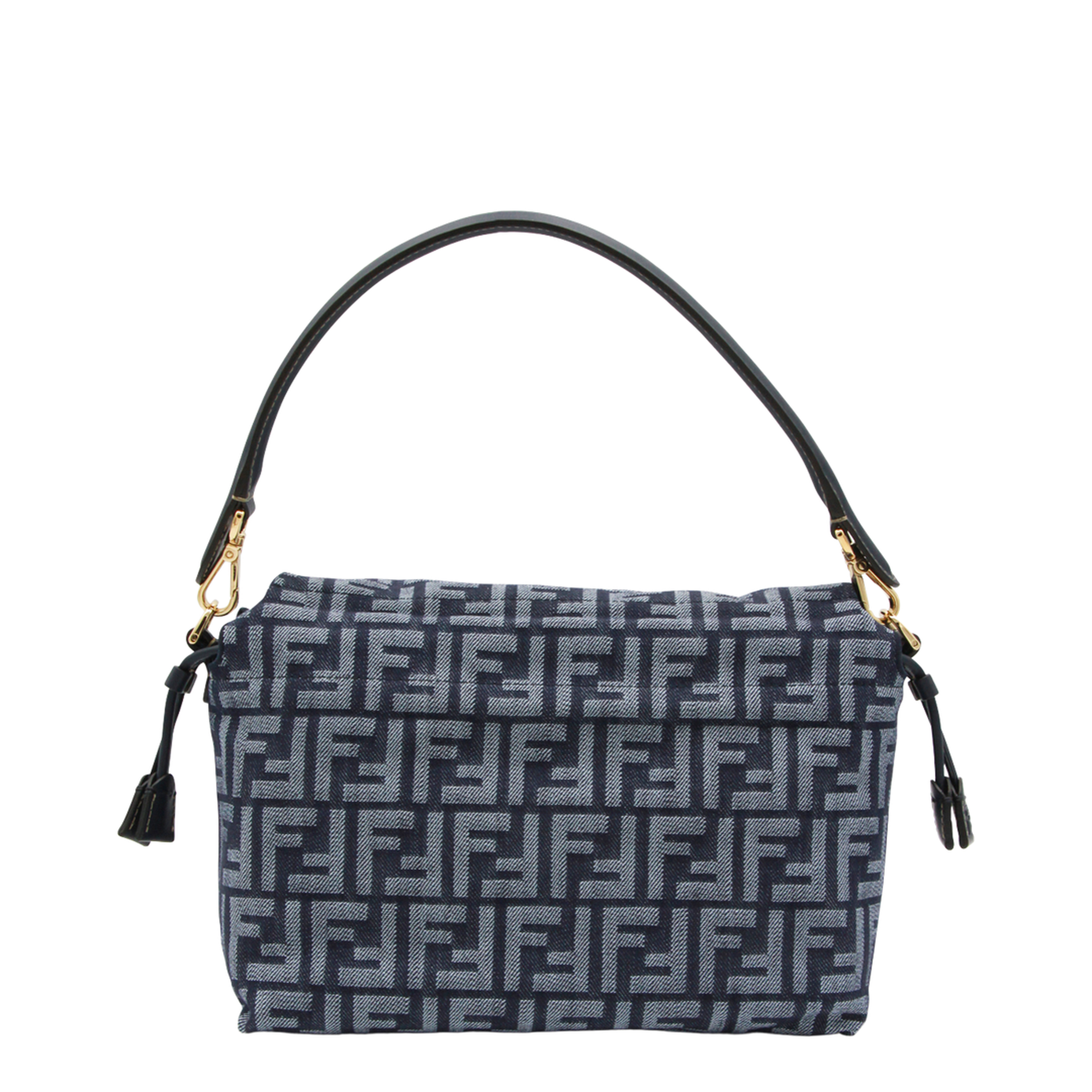 Mamma Baguette Medium Denim-Effect FF Jacquard Shoulder Bag - Dark Blue - Image 5