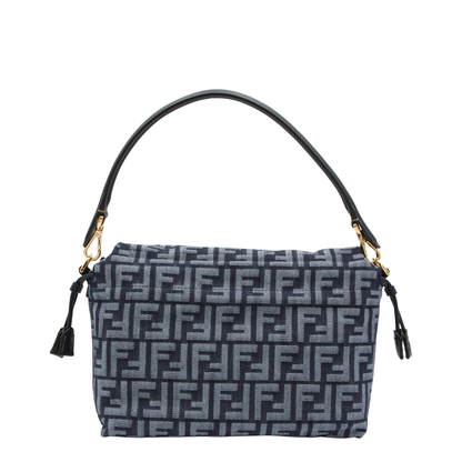 Mamma Baguette Medium Denim-Effect FF Jacquard Shoulder Bag - Dark Blue - Image 5