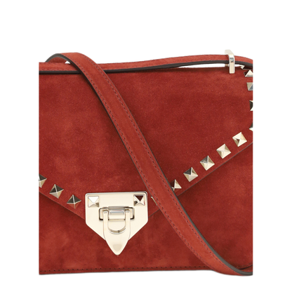 Rockstud Small Suede Shoulder Bag - Red - Image 4