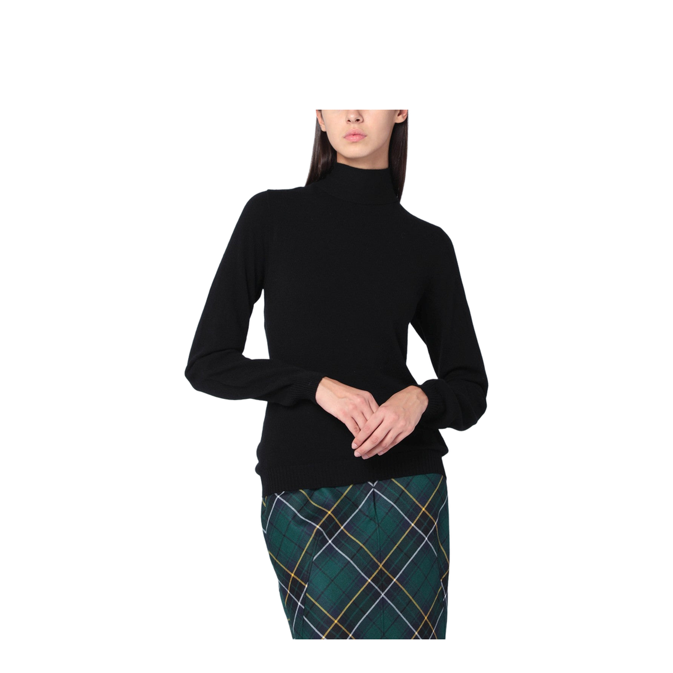 Black Turtleneck Sweater with Crossed Details - Image 1