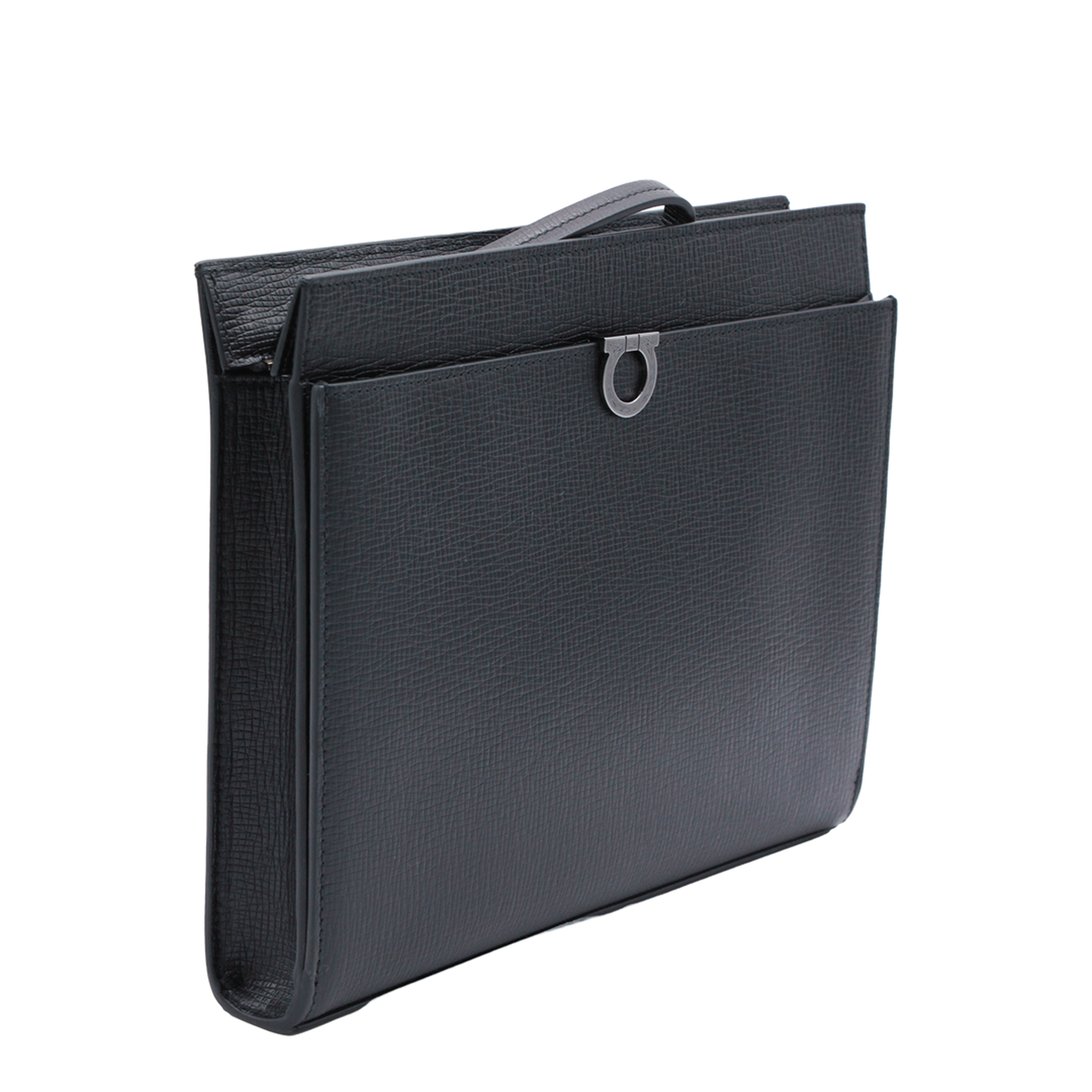 Gancini Hammered Calfskin Pouch - Nero - Image 3