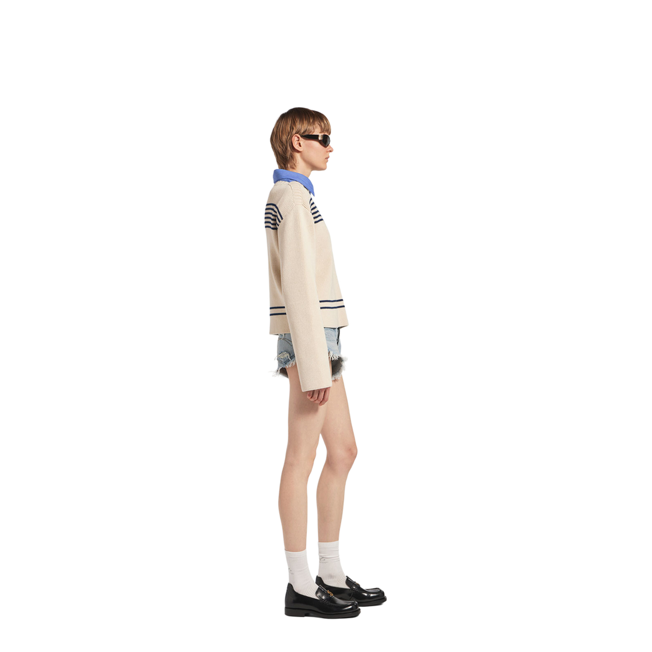 Boatneck Sweater in Cotton Ribbed Knit - Image 3