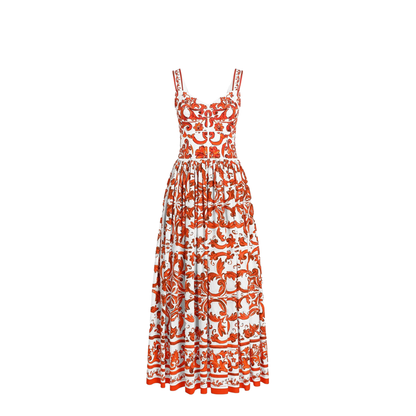Long Dress in Poplin Maiolica Print - Image 1