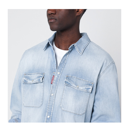 Light Blue Washed Denim Shirt - Image 2