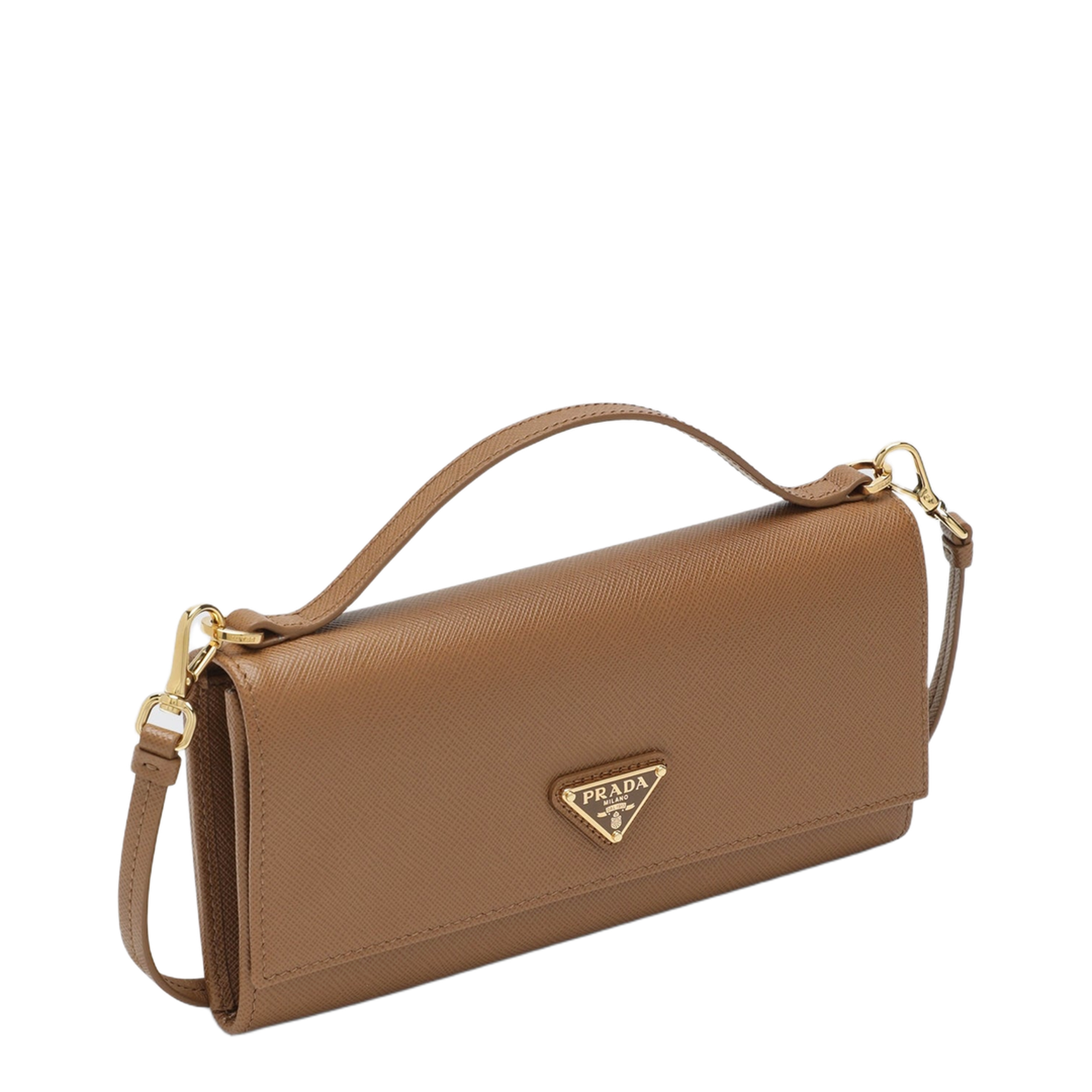 Caramel Saffiano Leather Wallet With Shoulder Strap - Image 2