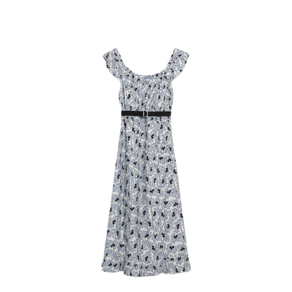 Floral-print Pongee Dress in Light Blue - Image 1