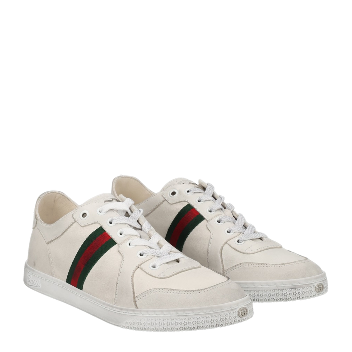 Stretch Low-Top Trainer in White Leather - Image 2