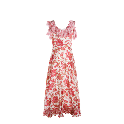 Floral Motif Silk Long Dress - Image 4