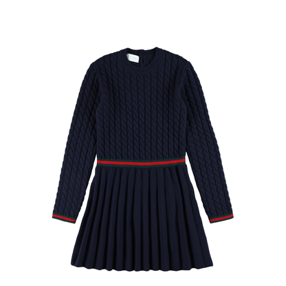 Blue Wool Dress with Web Detail - Image 1