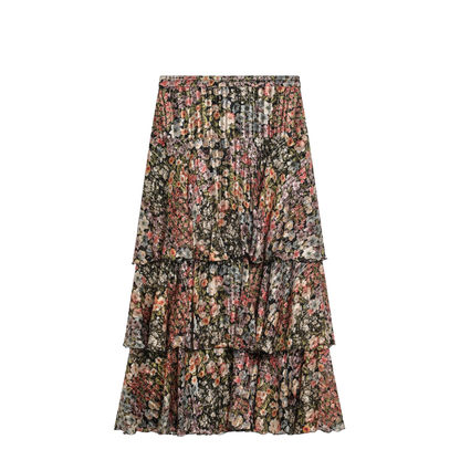 Silk Tiered Skirt with Floral Print - Image 1