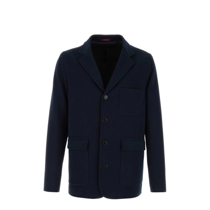 Single-breast Cotton Jersey Jacket in Dark Blue - Image 1