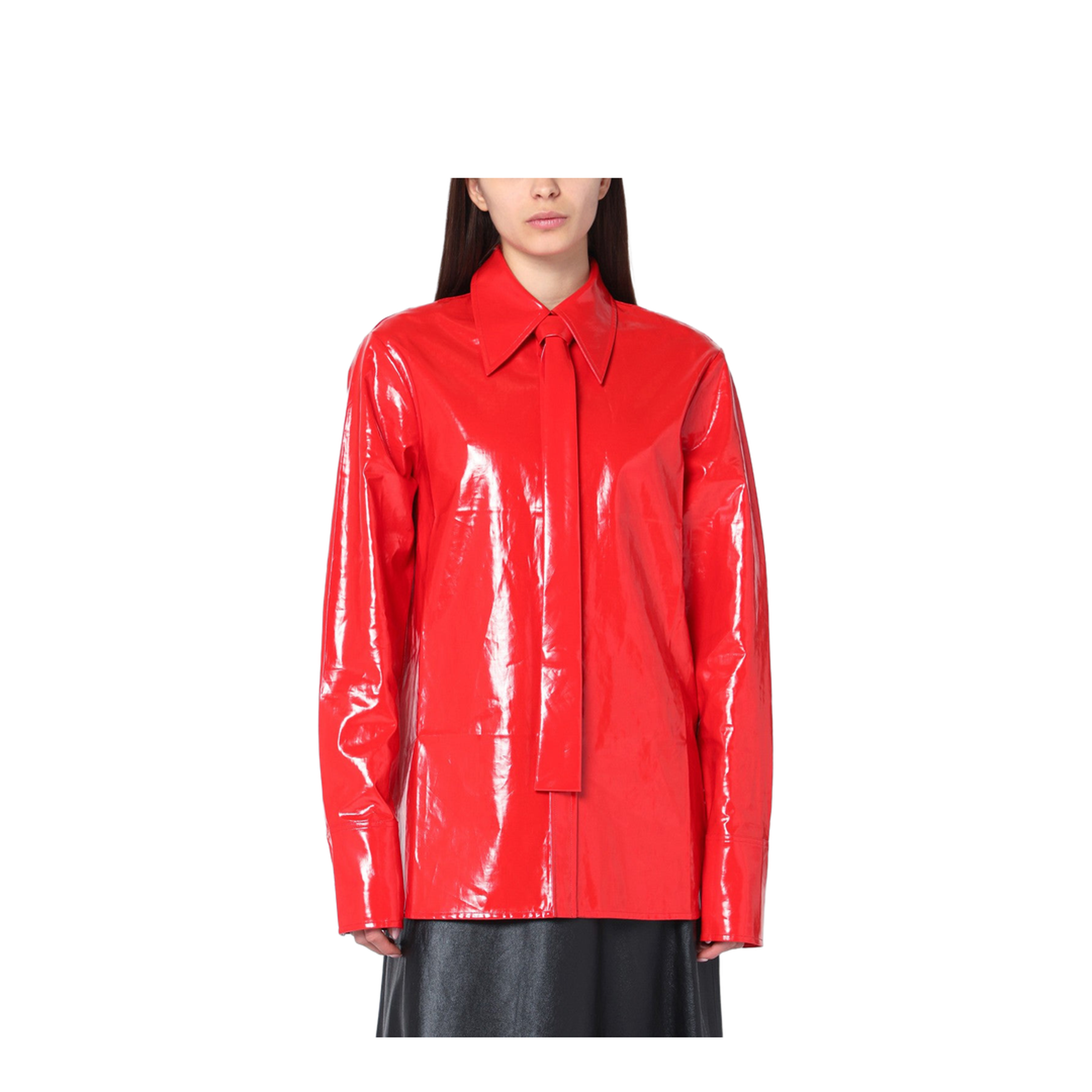 Bright Red Tie-Detail Shirt - Image 1