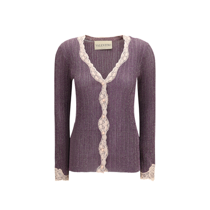 Lurex Knit Cardigan with Lace - Image 1
