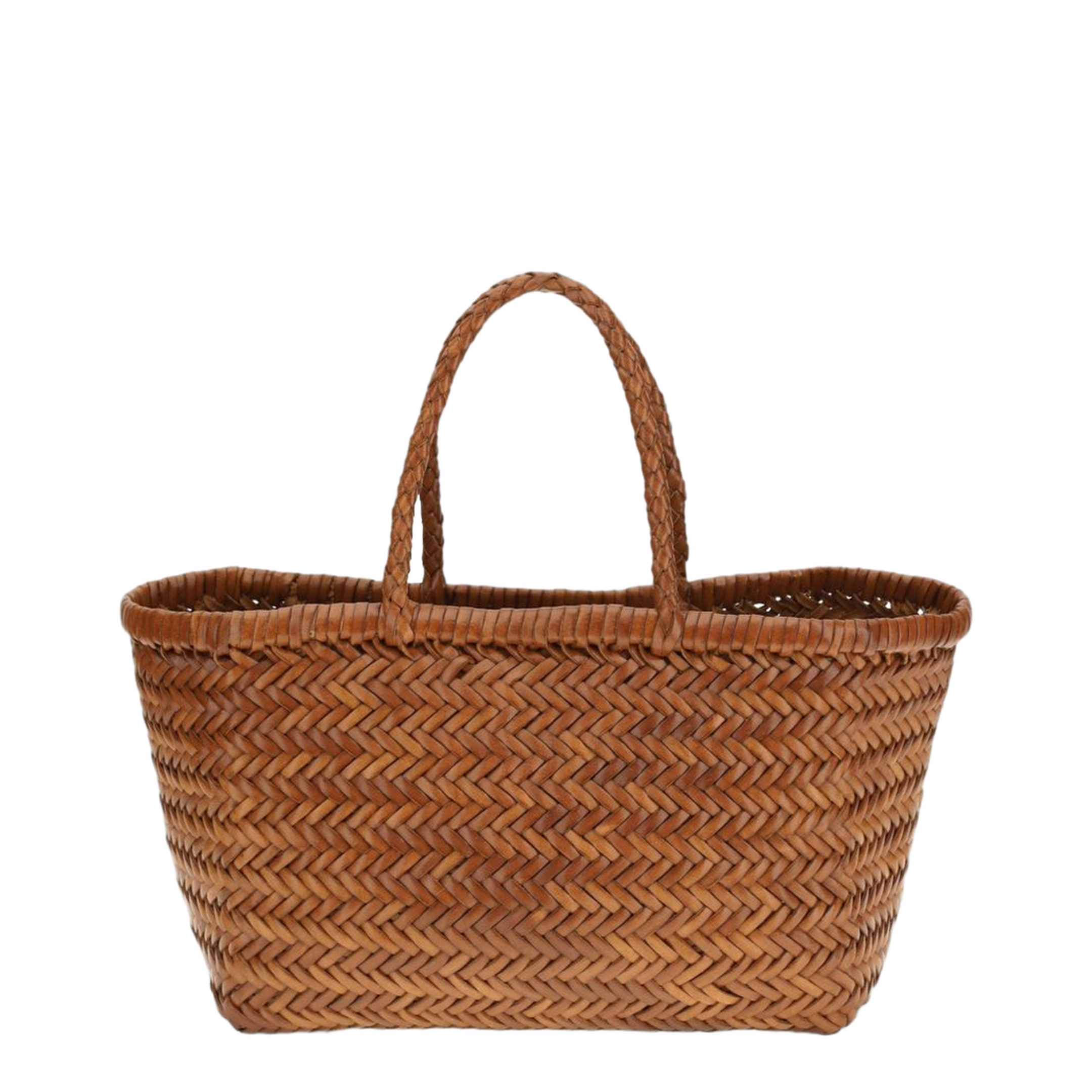 Mini Flat Gora Handwoven Basket & Buffalo Calf Leather Tote - Bruciato - Image 1