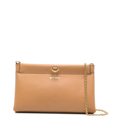 Talk Leather Clutch with Chain Shoulder Strap - Neutrals - Image 1