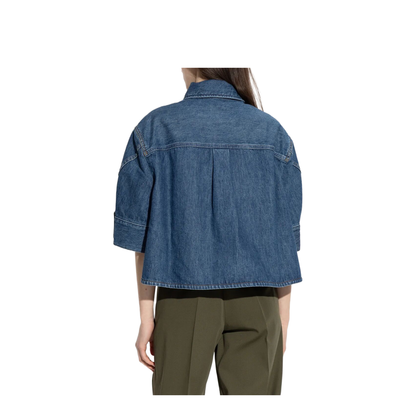Cropped Cocoon Shirt in Medium Denim - Image 3