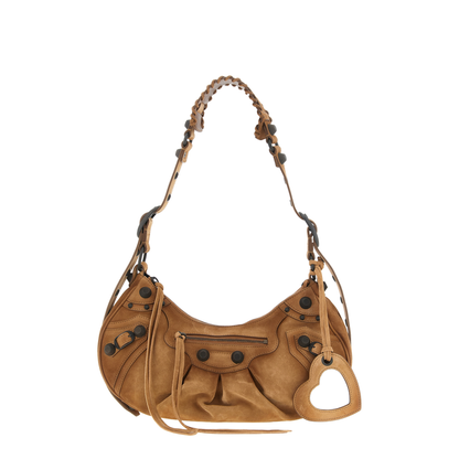 Le Cagole Small Waxed Suede Calfskin Shoulder Bag - Camel - Image 1