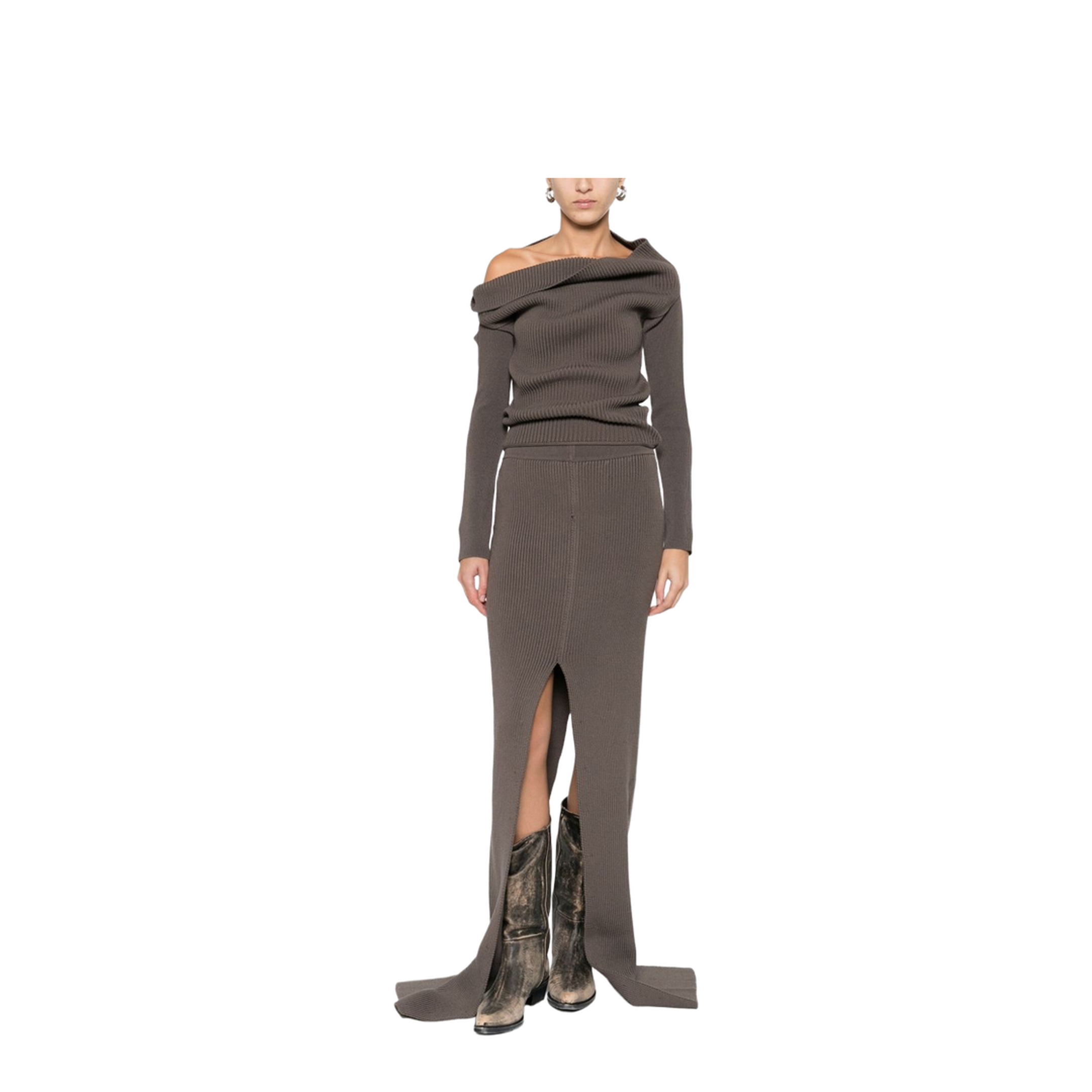Wool Off-Shoulder Sweater in Brown - Image 5
