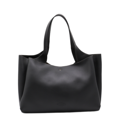 T Timeless Medium Hammered Leather Tote - Black - Image 1