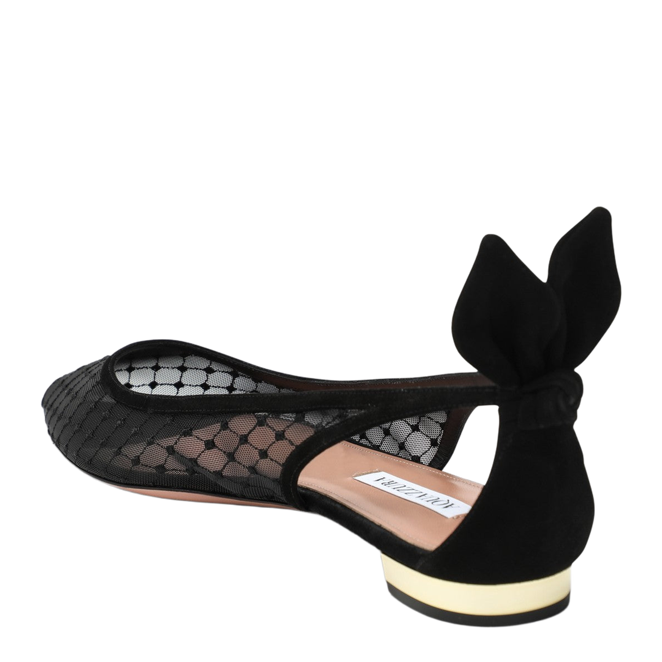 Black Mesh and Suede Ballerinas with Bow - Image 2