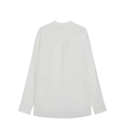 Overlap-collar Blouse in Viscose and Wool, White - Image 2