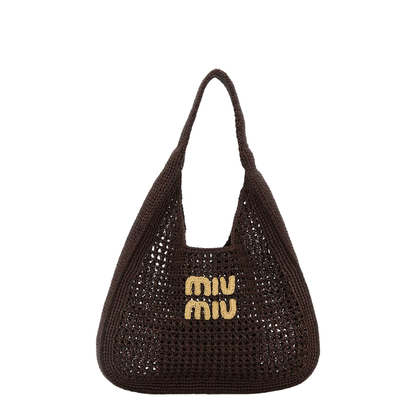 Cocoa Brown Raffia-Effect Woven Hobo Bag - Image 1